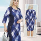 Women’s 3/4 Sleeve Round Neck Loose Fit Plaid Dress