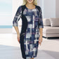 Women’s 3/4 Sleeve Round Neck Loose Fit Plaid Dress