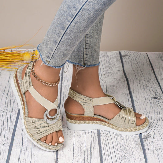 Women's Fashion Open-toe Wedge Sandals with Elastic Strap