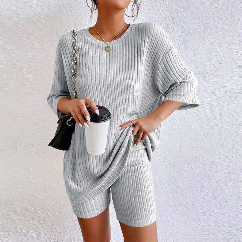 Women's Rib Knit T-shirt and Shorts Casual 2-piece Set