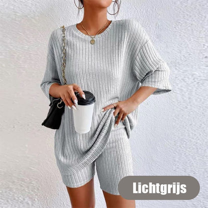 Women's Rib Knit T-shirt and Shorts Casual 2-piece Set