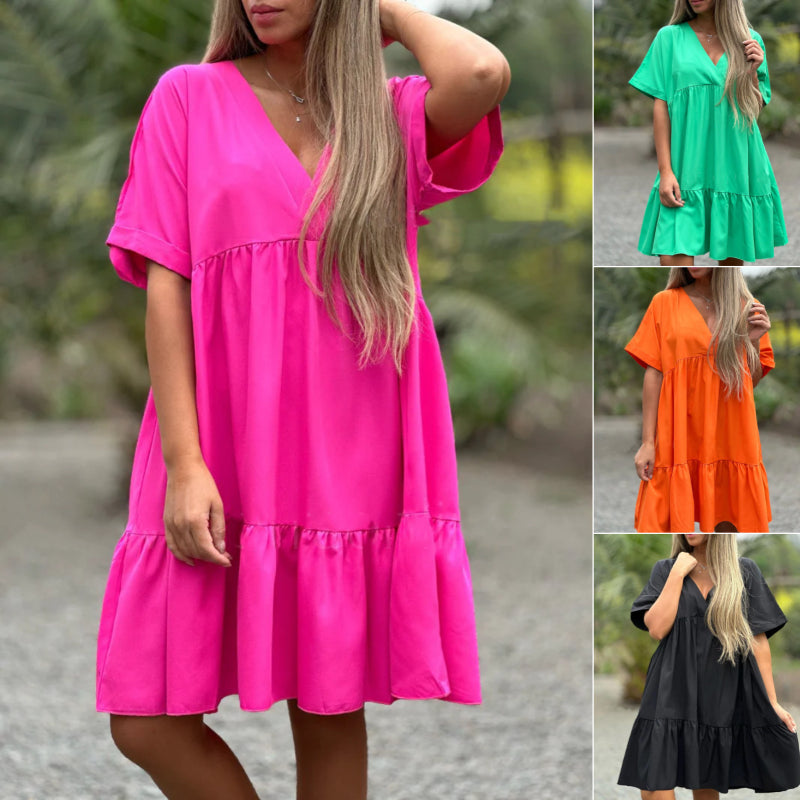 🌷LIMITED TIME OFFER 39% OFF🌷V Neck Ruffle Hem Babydoll Dress