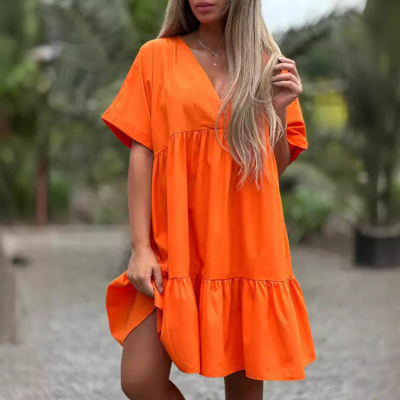 🌷LIMITED TIME OFFER 39% OFF🌷V Neck Ruffle Hem Babydoll Dress