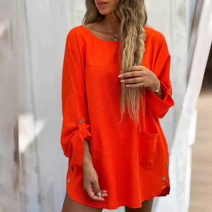 💕Limited Time Offer 49% OFF🌹Women's Solid Color Loose Tops with Roll-Up Sleeves