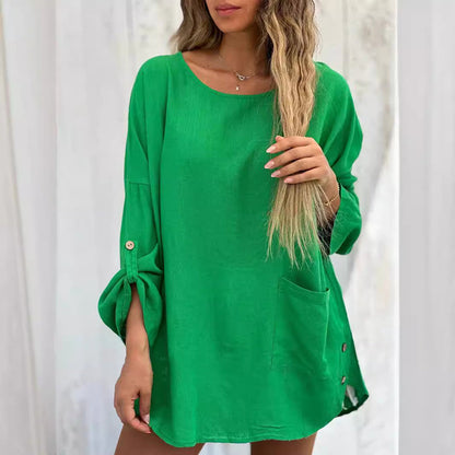 💕Limited Time Offer 49% OFF🌹Women's Solid Color Loose Tops with Roll-Up Sleeves