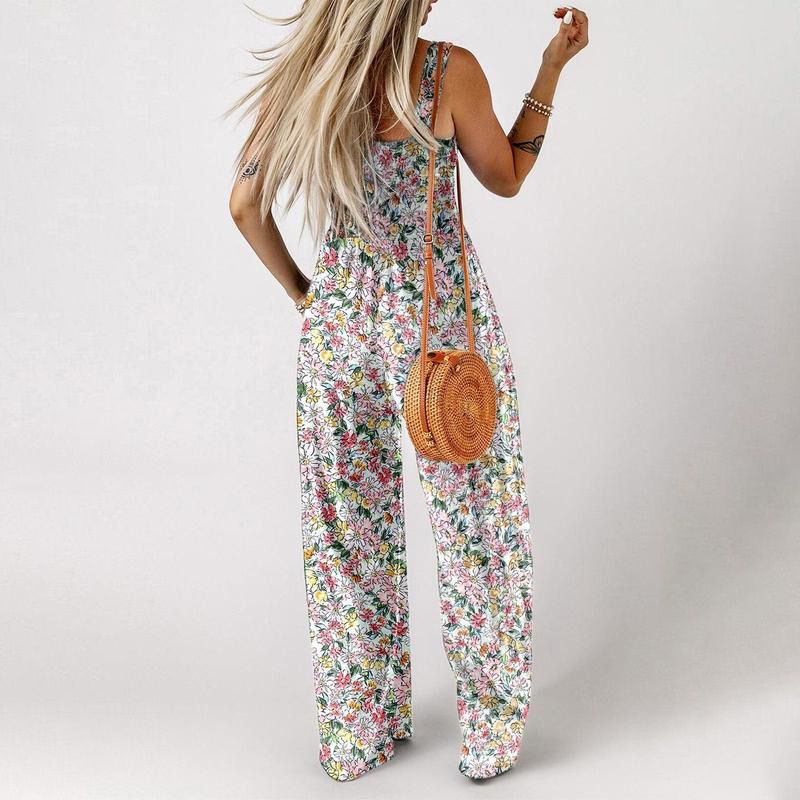 Bohemian style large pocket jumpsuit