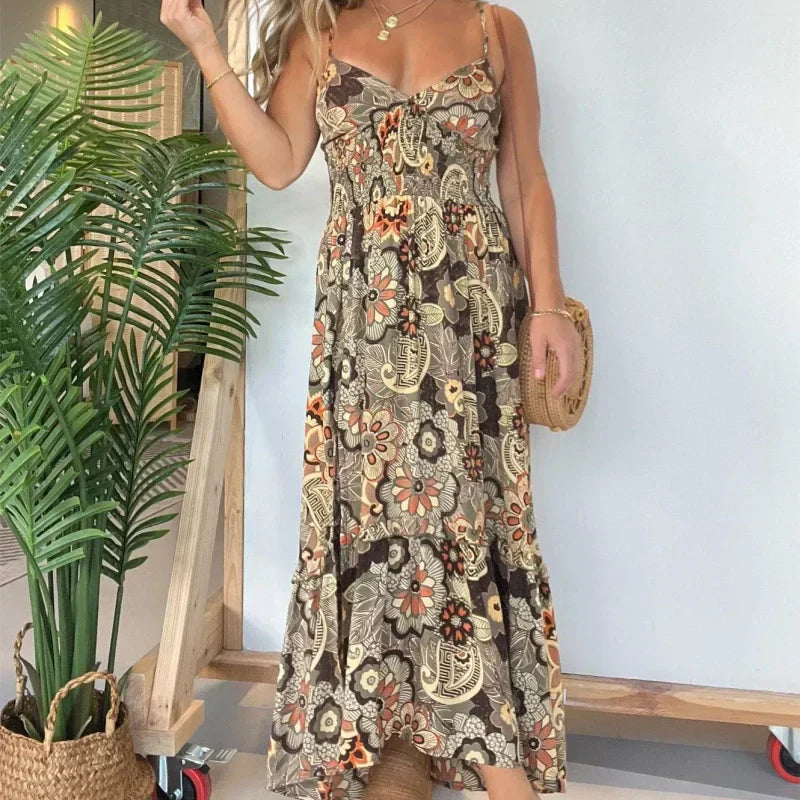 💥Limit Time 55% OFF 💕Women’s Sexy Spaghetti Strap Floral Print Long Dress