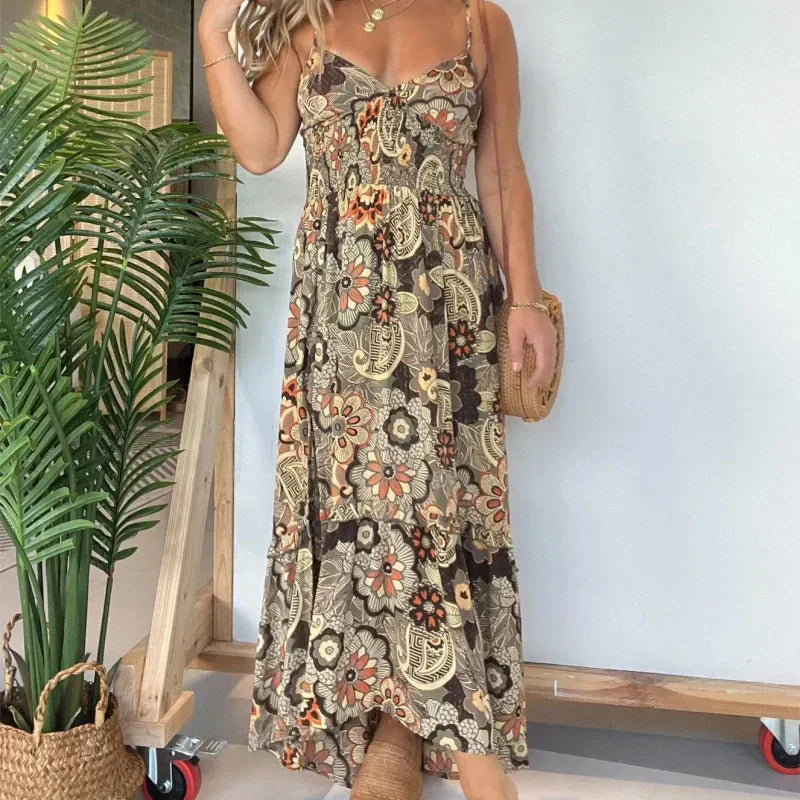 💥Limit Time 55% OFF 💕Women’s Sexy Spaghetti Strap Floral Print Long Dress