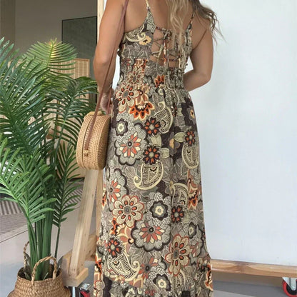 💥Limit Time 55% OFF 💕Women’s Sexy Spaghetti Strap Floral Print Long Dress