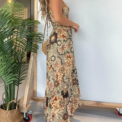 💥Limit Time 55% OFF 💕Women’s Sexy Spaghetti Strap Floral Print Long Dress