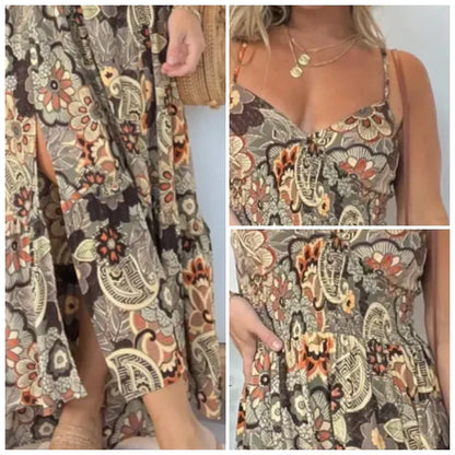 💥Limit Time 55% OFF 💕Women’s Sexy Spaghetti Strap Floral Print Long Dress