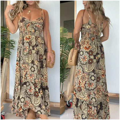 💥Limit Time 55% OFF 💕Women’s Sexy Spaghetti Strap Floral Print Long Dress