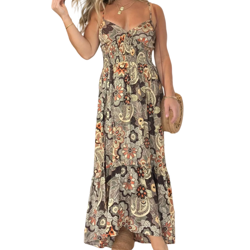 💥Limit Time 55% OFF 💕Women’s Sexy Spaghetti Strap Floral Print Long Dress