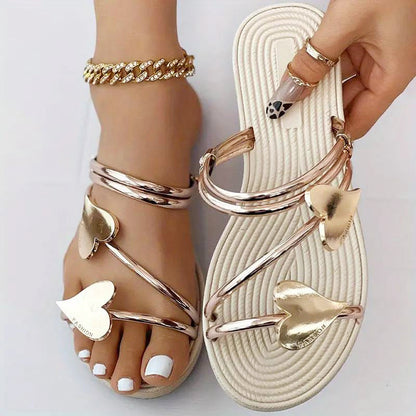 Open Toe Heart-Shaped Flat Slides Sandals