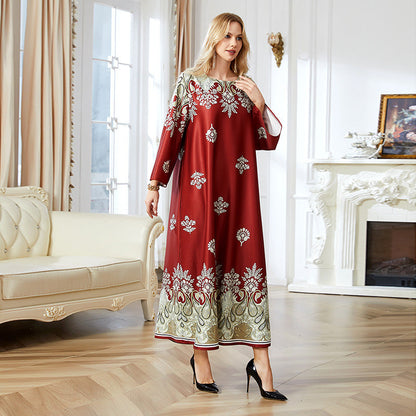 Red Printed Muslim Abayas for Women