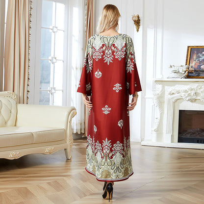 Red Printed Muslim Abayas for Women