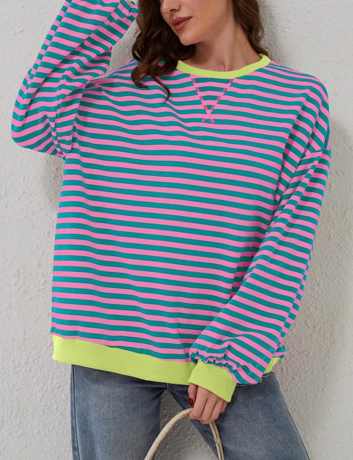 🔥2024 HOT SALE🔥Women's Oversized Striped Long Sleeve Pullover