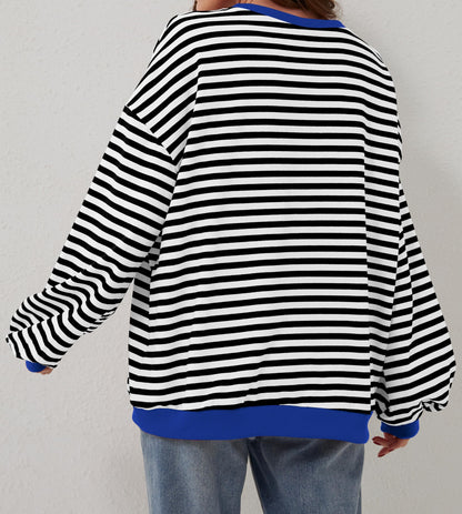 🔥2024 HOT SALE🔥Women's Oversized Striped Long Sleeve Pullover