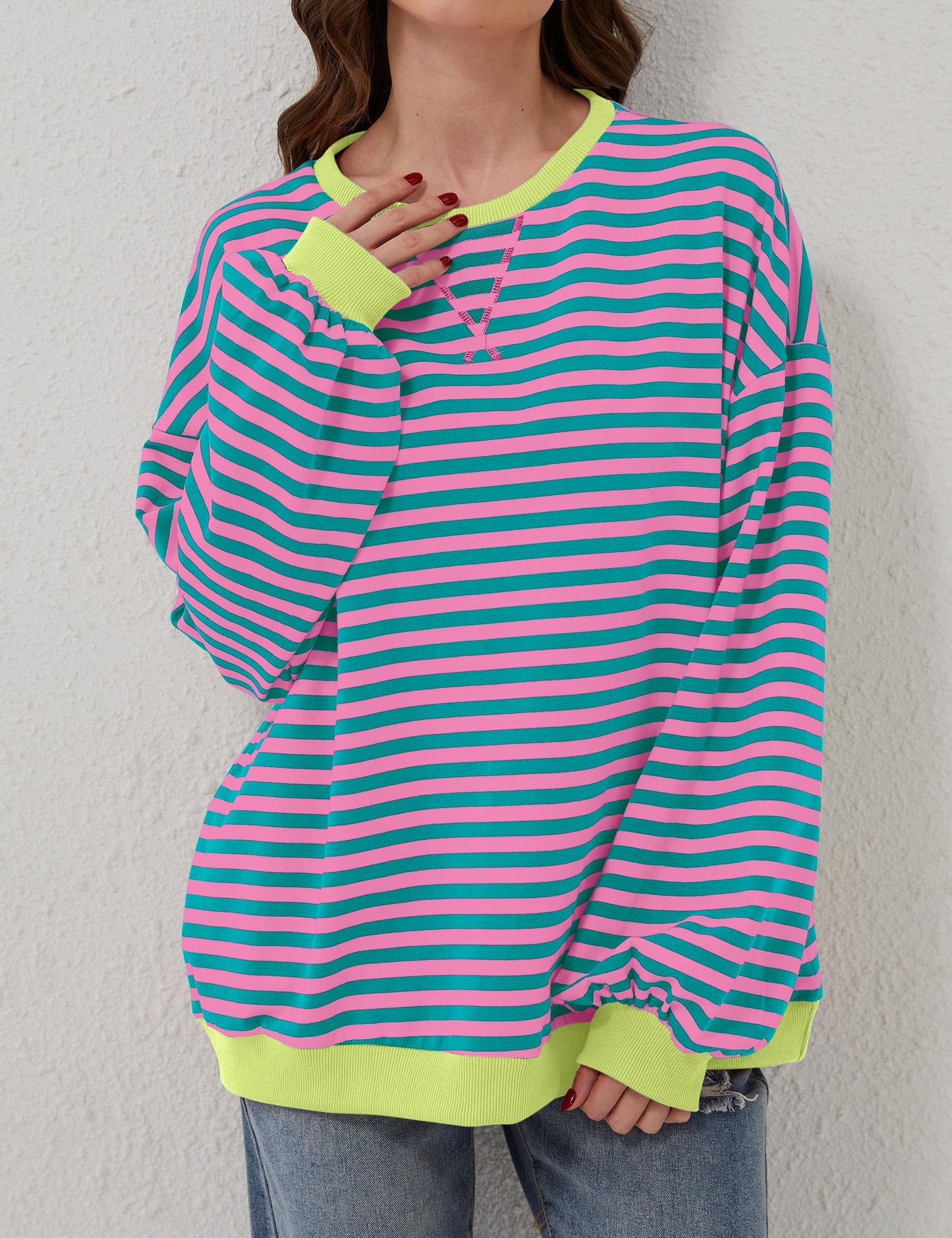 🔥2024 HOT SALE🔥Women's Oversized Striped Long Sleeve Pullover