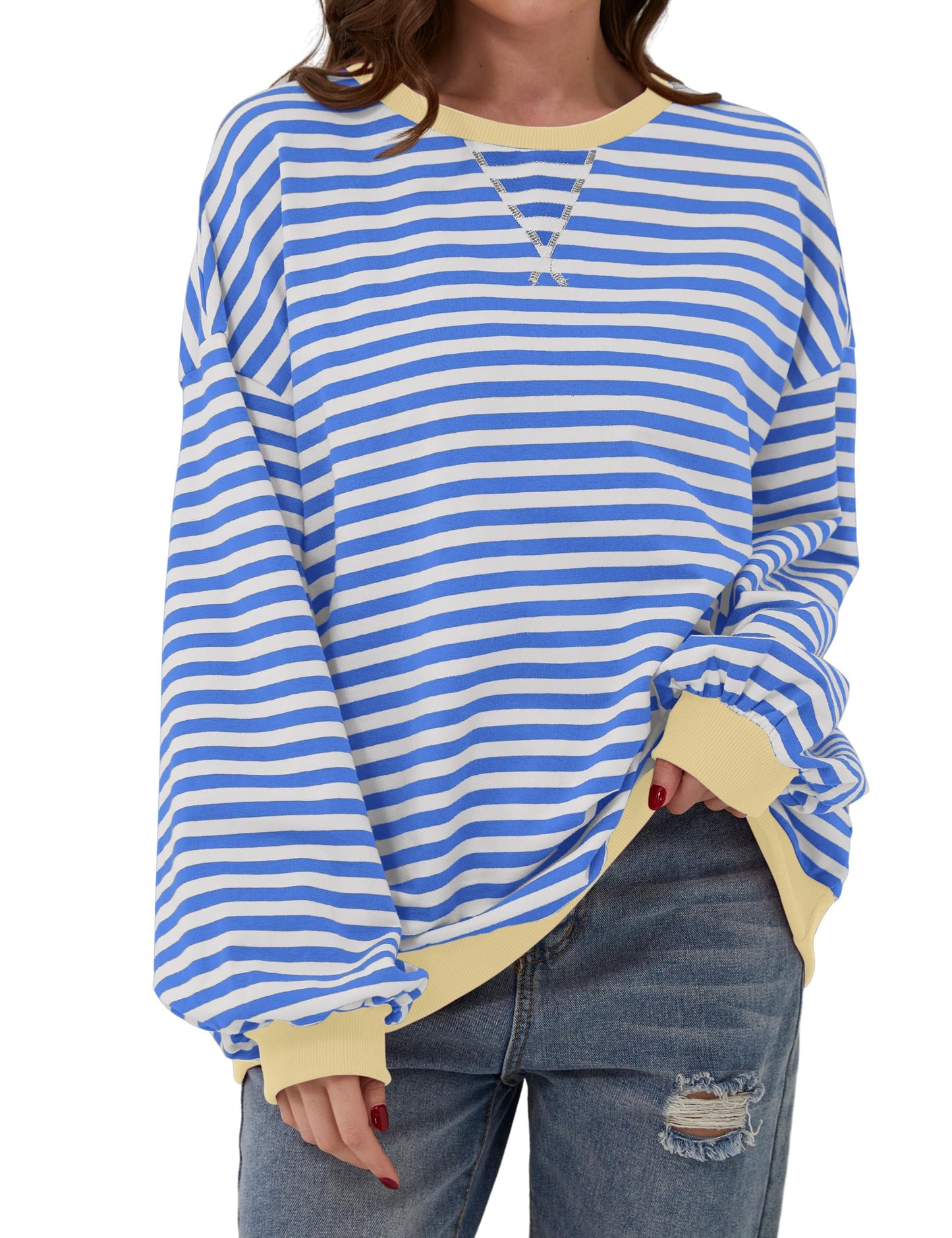 🔥2024 HOT SALE🔥Women's Oversized Striped Long Sleeve Pullover