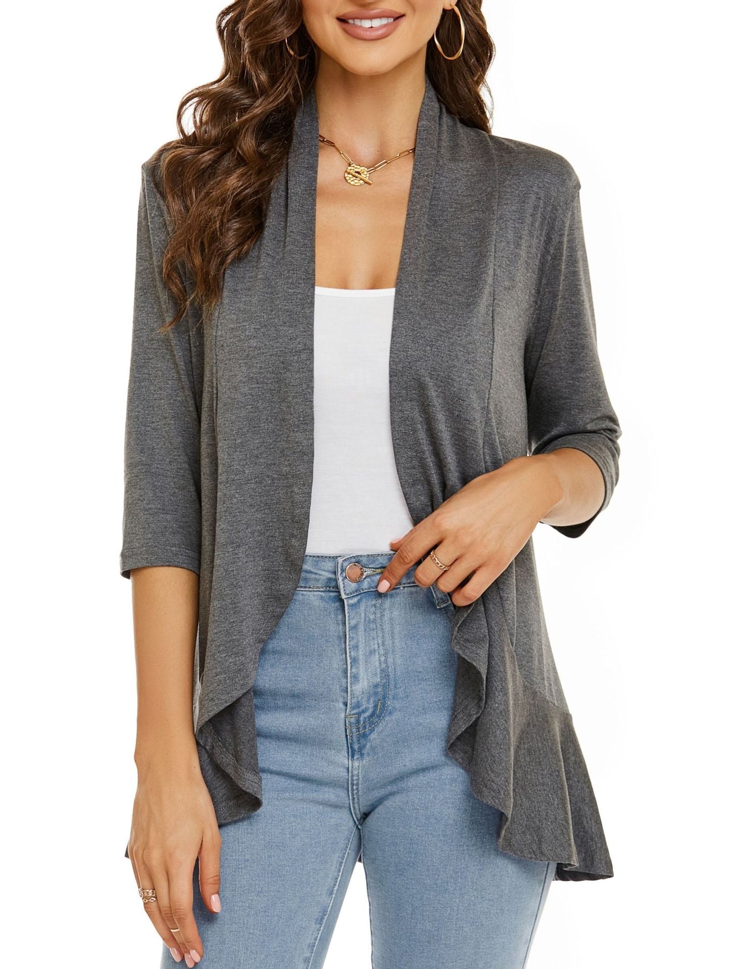 Solid color cardigan stretch blazer