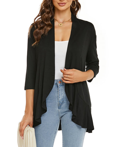 Solid color cardigan stretch blazer