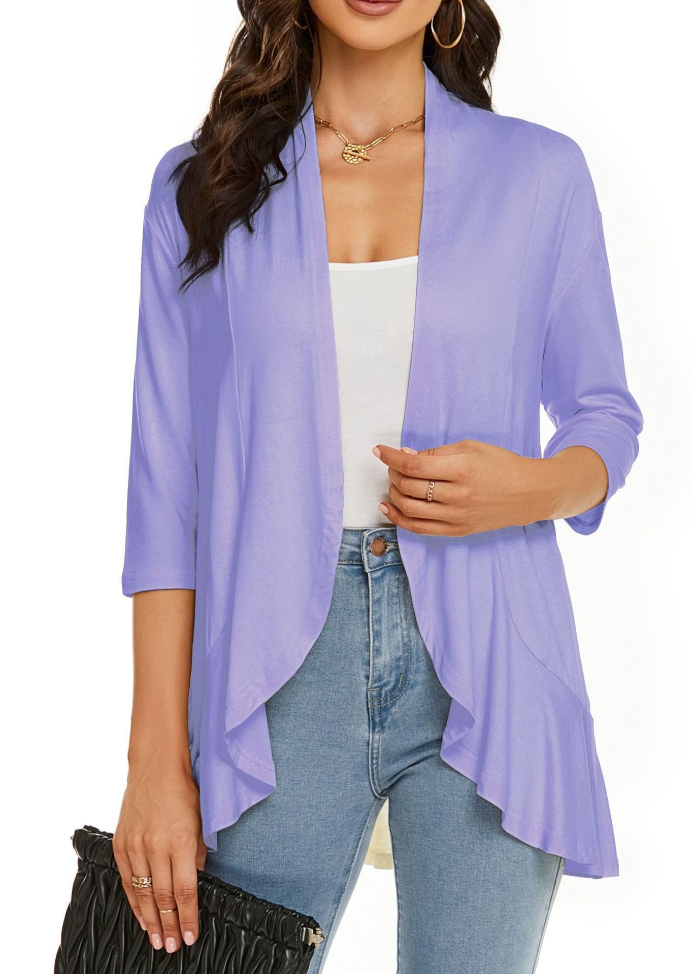 Solid color cardigan stretch blazer