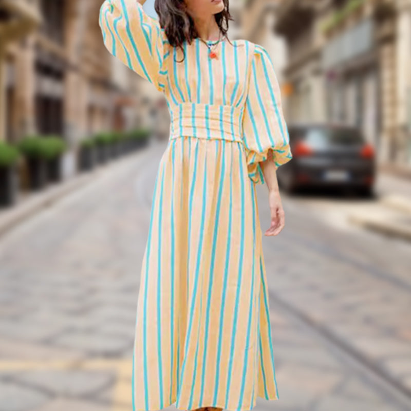 Fashion Breathable Vertical Striped Backless Dress