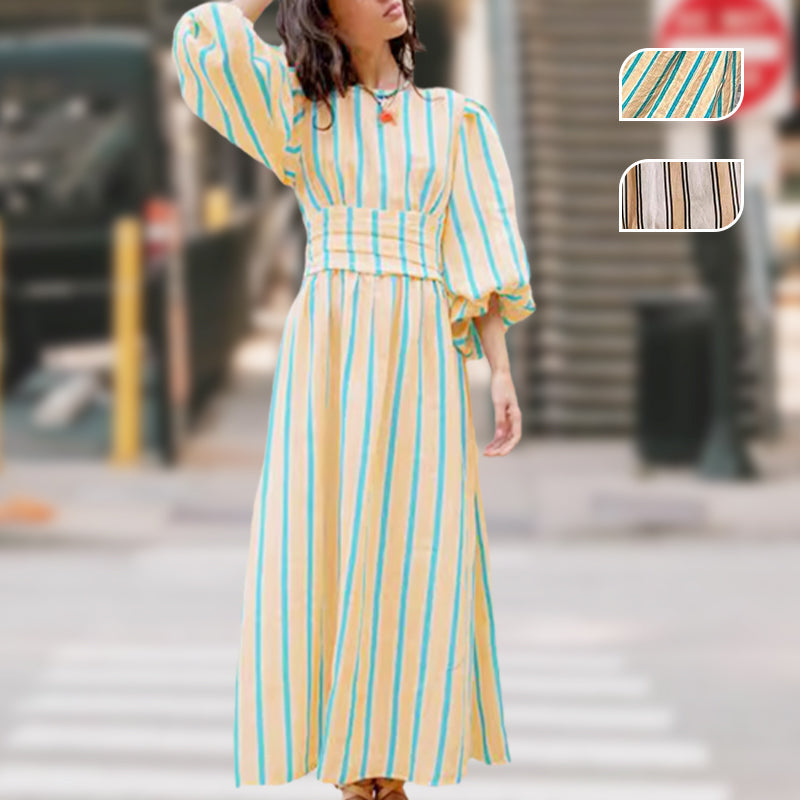 Fashion Breathable Vertical Striped Backless Dress