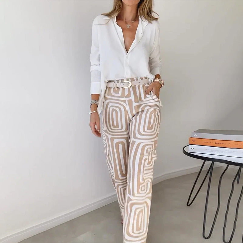 Women's Casual Shirt Pants Two Piece Set