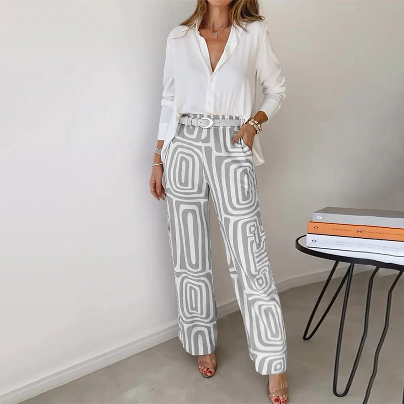 Women's Casual Shirt Pants Two Piece Set