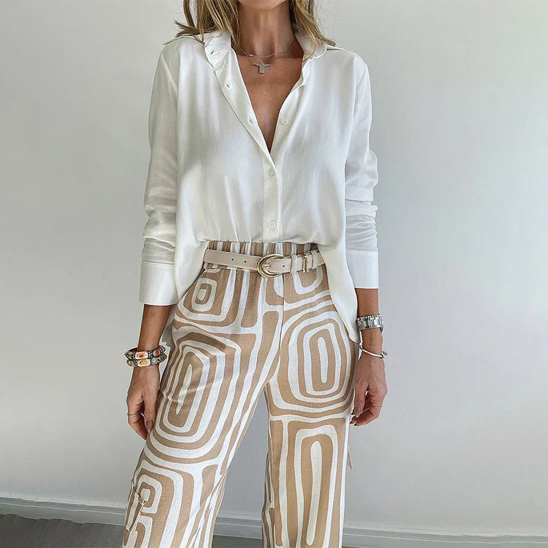 Women's Casual Shirt Pants Two Piece Set