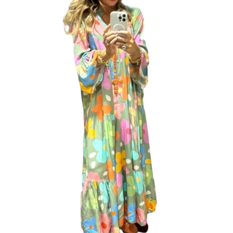 Retro Loose Long-Sleeved Pleated Long Dress