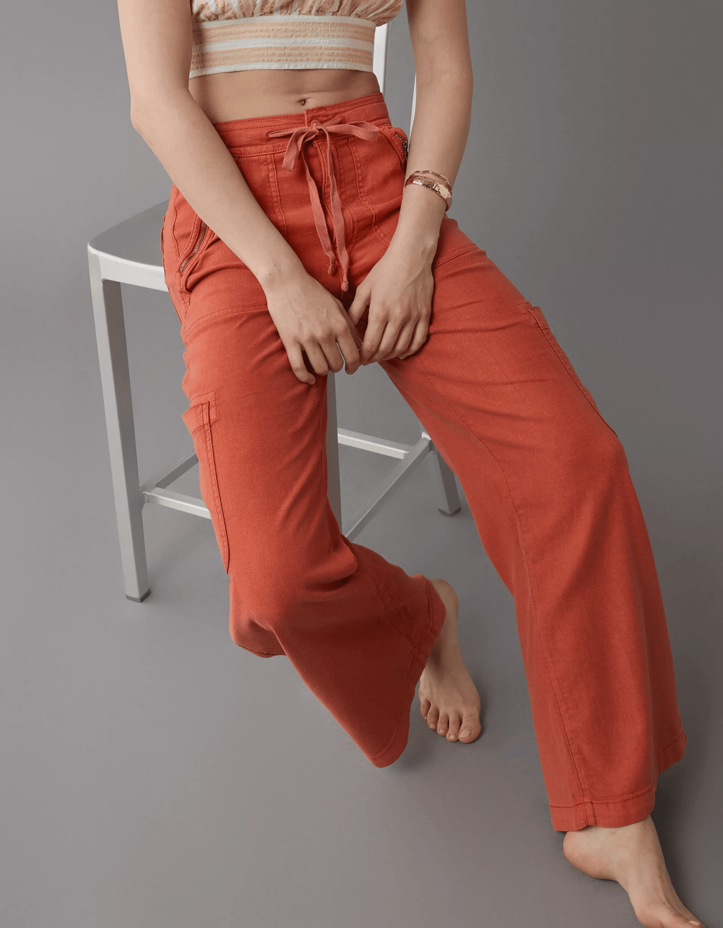 💝Linen-Blend Wide-Leg Cargo Pant