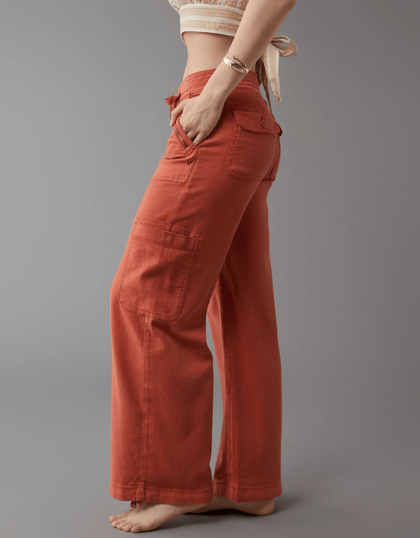 💝Linen-Blend Wide-Leg Cargo Pant