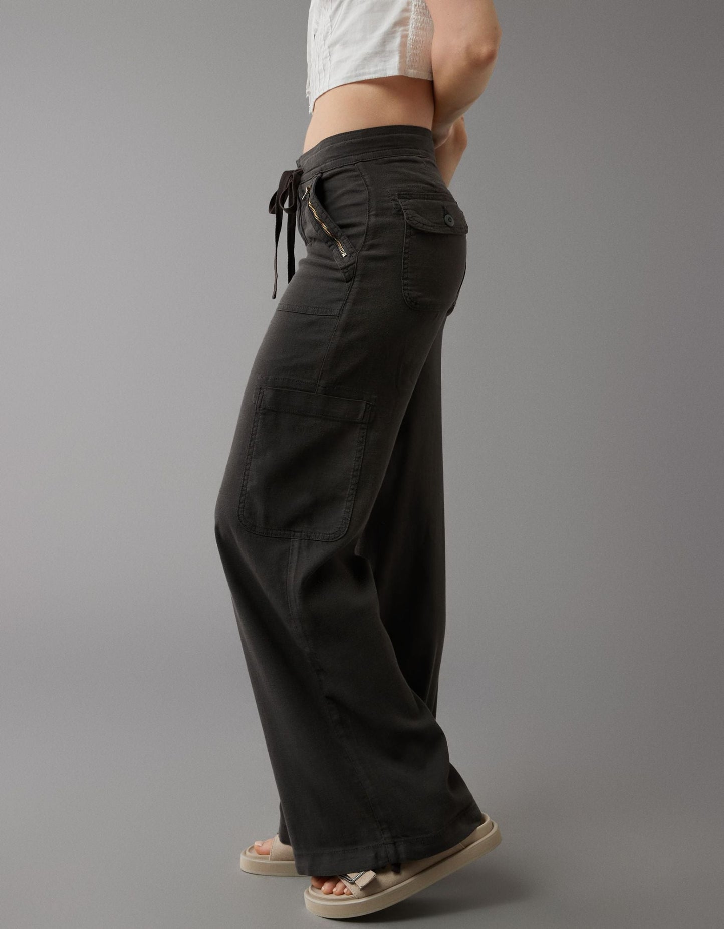 💝Linen-Blend Wide-Leg Cargo Pant