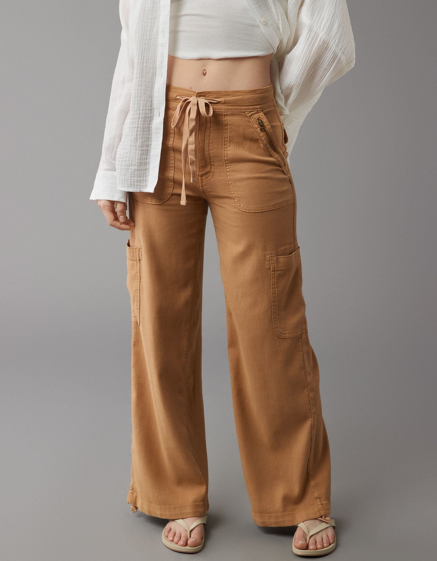 💝Linen-Blend Wide-Leg Cargo Pant