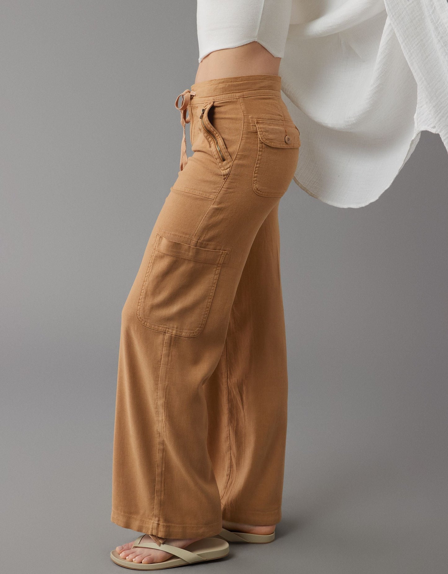 💝Linen-Blend Wide-Leg Cargo Pant