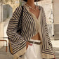 Casual Striped Round Neck Button Front Blouse
