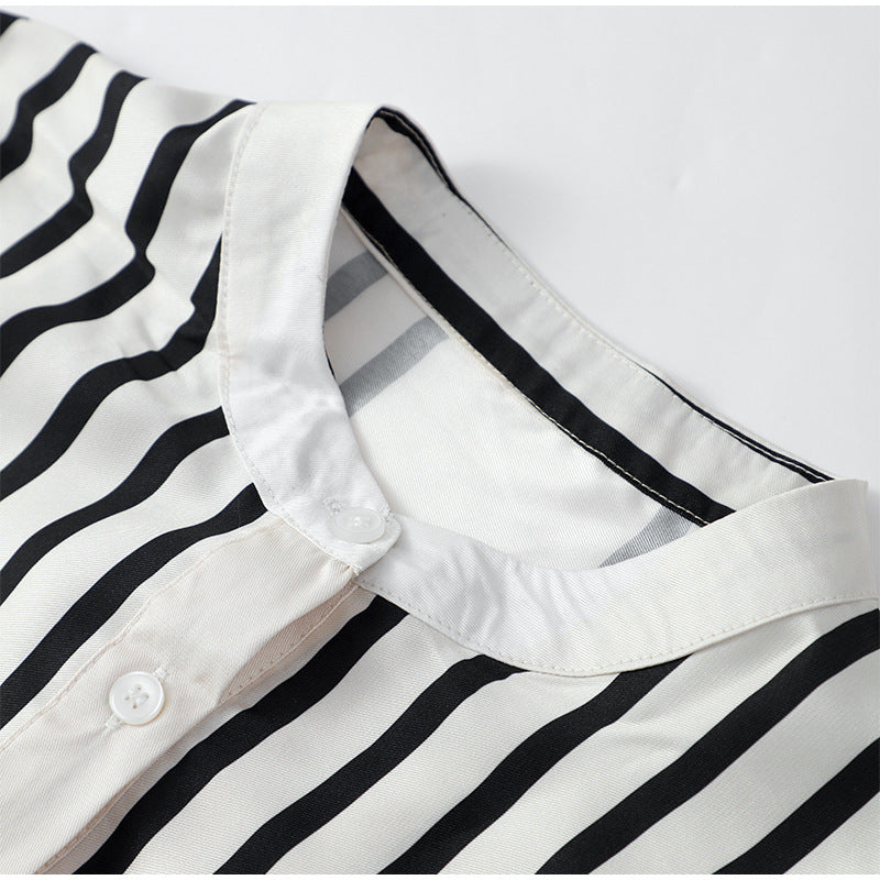 Casual Striped Round Neck Button Front Blouse