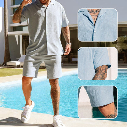 Men's Casual Trendy Short Sleeve Shirt and Short Set