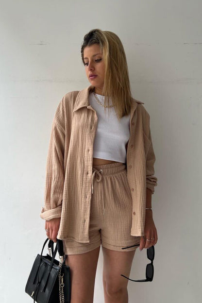 LONG SLEEVE SHIRT SHORT SET