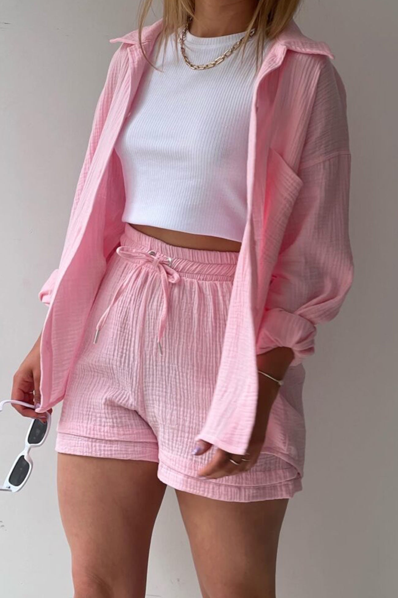 LONG SLEEVE SHIRT SHORT SET