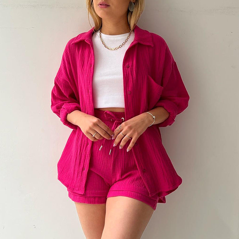 LONG SLEEVE SHIRT SHORT SET