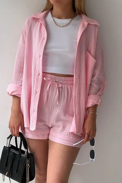 LONG SLEEVE SHIRT SHORT SET