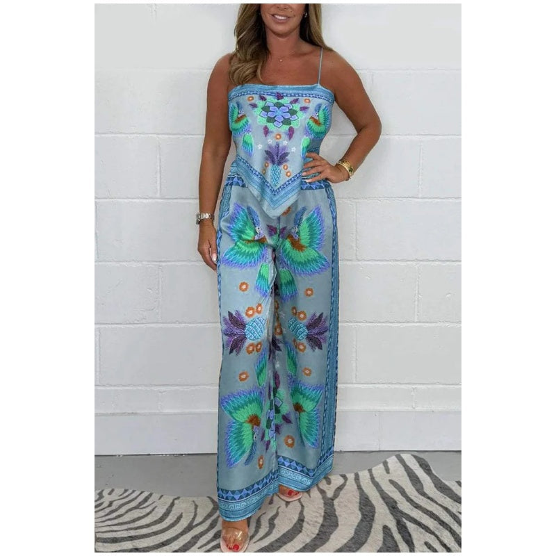 ✨Early Summer New✨Women's Spaghetti Strap Printed Top & Loose Pants 2-Piece Set