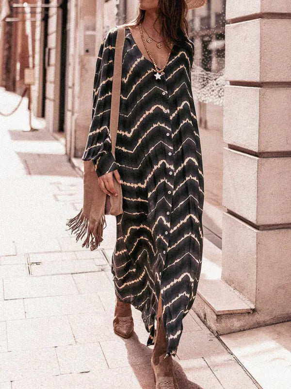 Boho Stripe Long Sleeves Dress