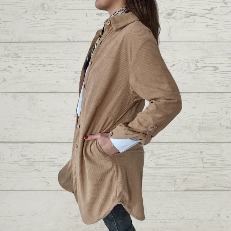 Women's Lapel Soft Long-Sleeve Button Down Coat