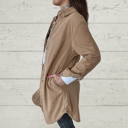 Women's Lapel Soft Long-Sleeve Button Down Coat