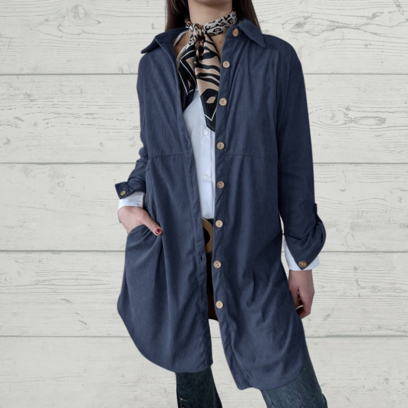 Women's Lapel Soft Long-Sleeve Button Down Coat